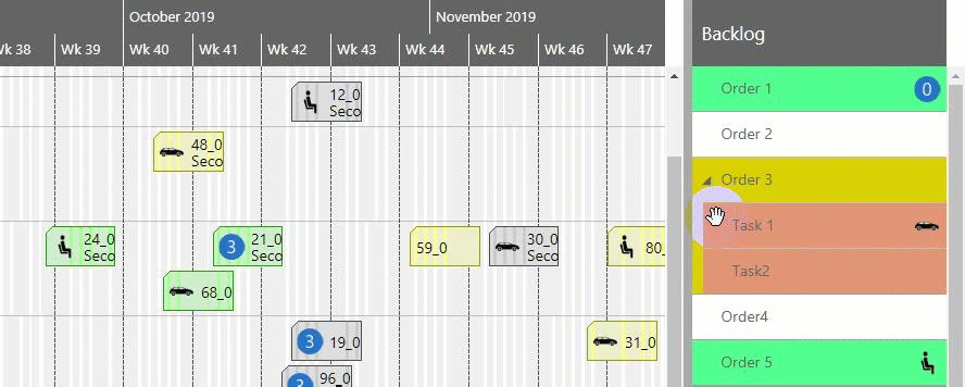 Different backlog visualization in JavaScript Gantt charts for D365 BC