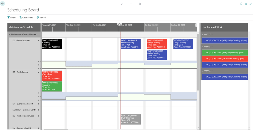 Dynaway Scheduling Board for asset management with manual scheduling of work orders for Microsoft platforms