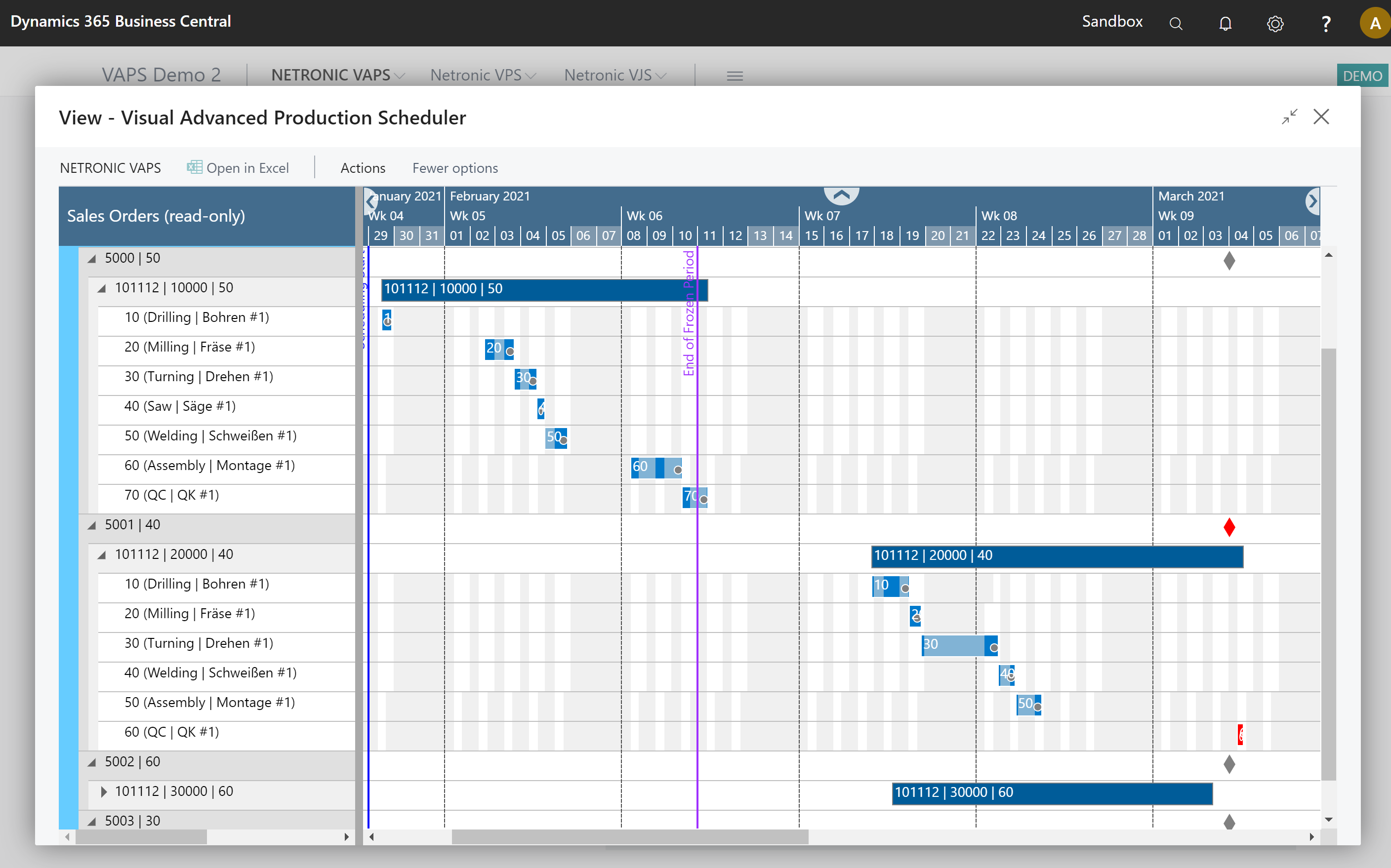 Visual Advanced Production Scheduler for Microsoft Dynamics 365 Business Central - Sales Order View
