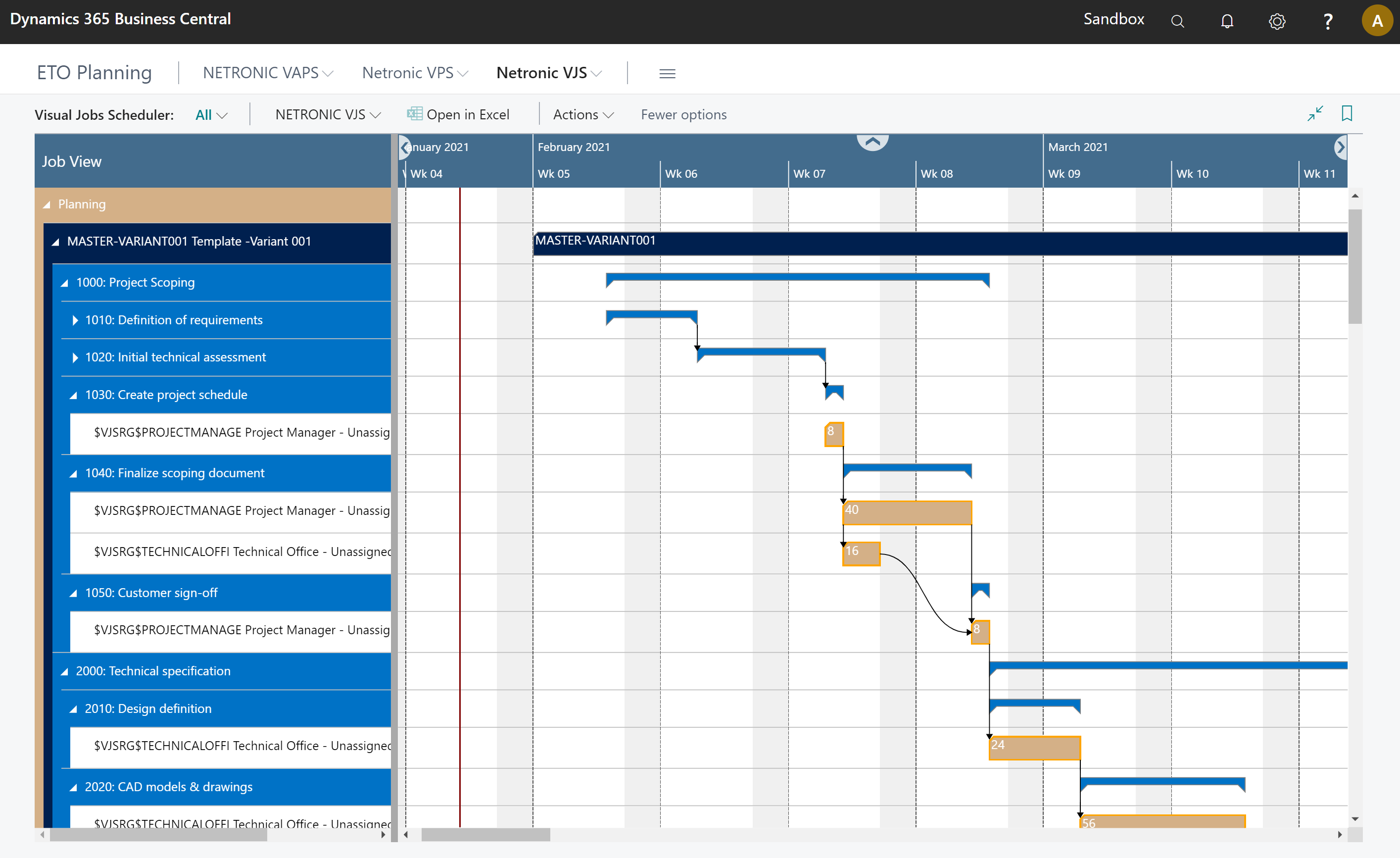 Business Central Project Planning and Resource Scheduling - Visual Jobs Scheduler - Project Gantt Chart