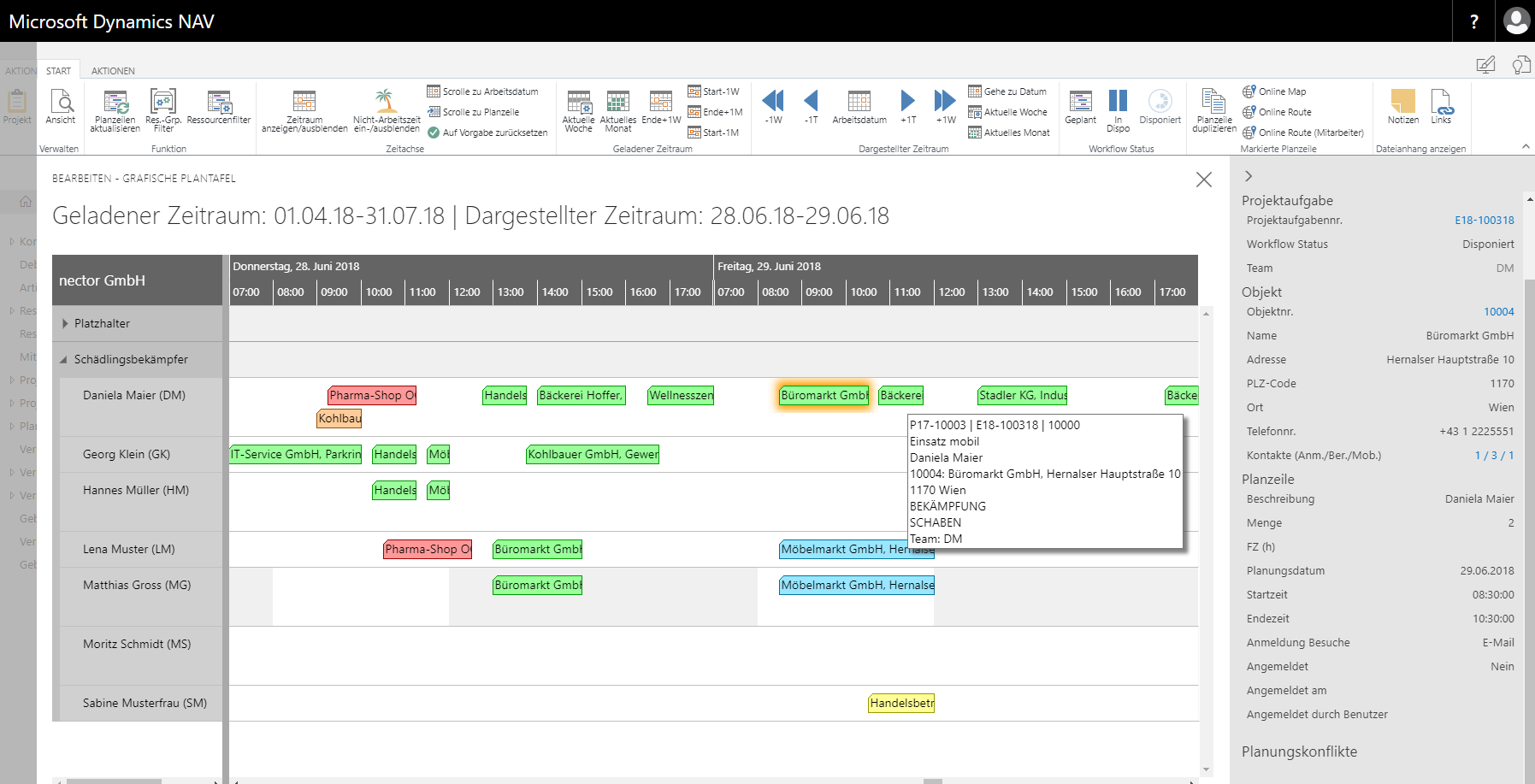 nector pestsoft grafische Plantafel zur mitarbeiterplanung