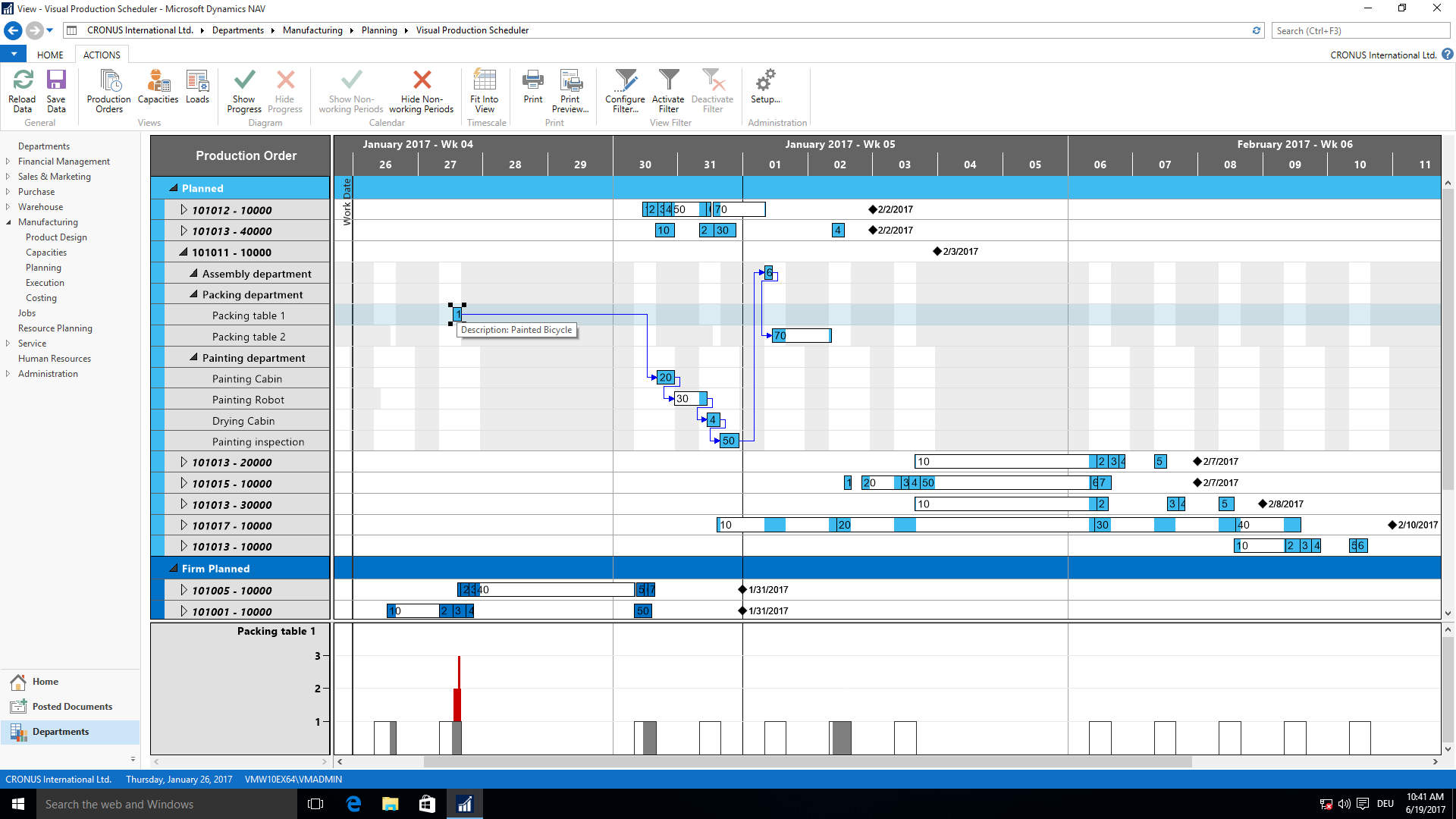 Für Dynamics NAV - Visual Production Scheduler - Fertigungsauftragsansicht