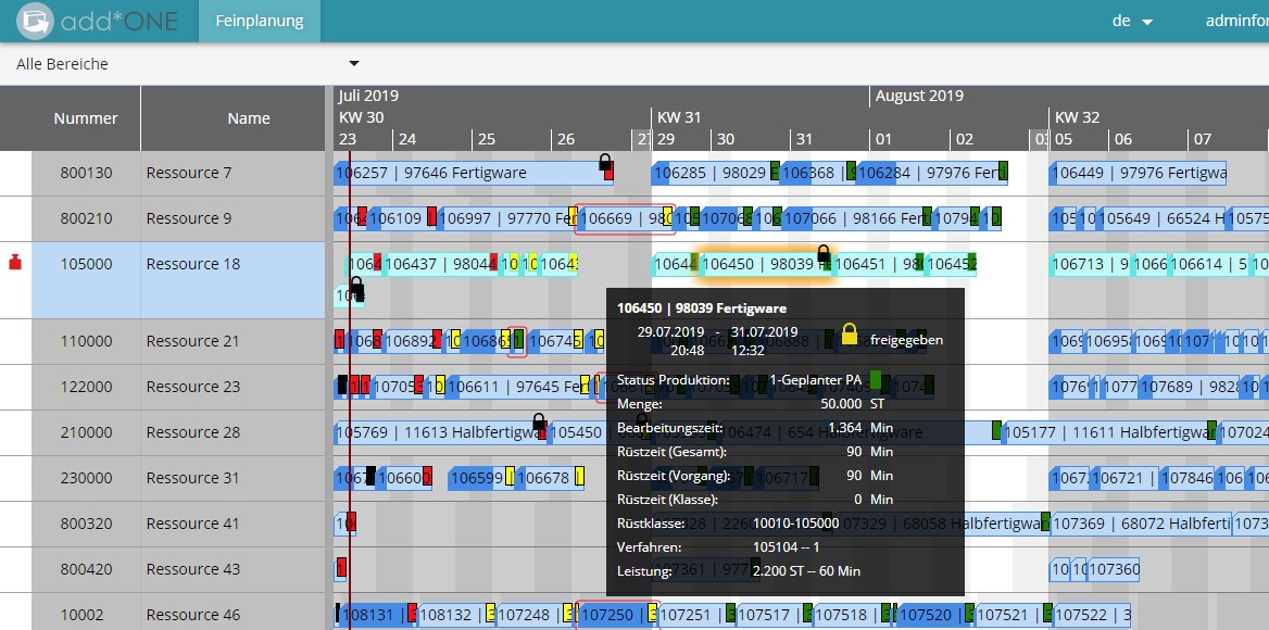 Screenshot Feinplanung ADDONE