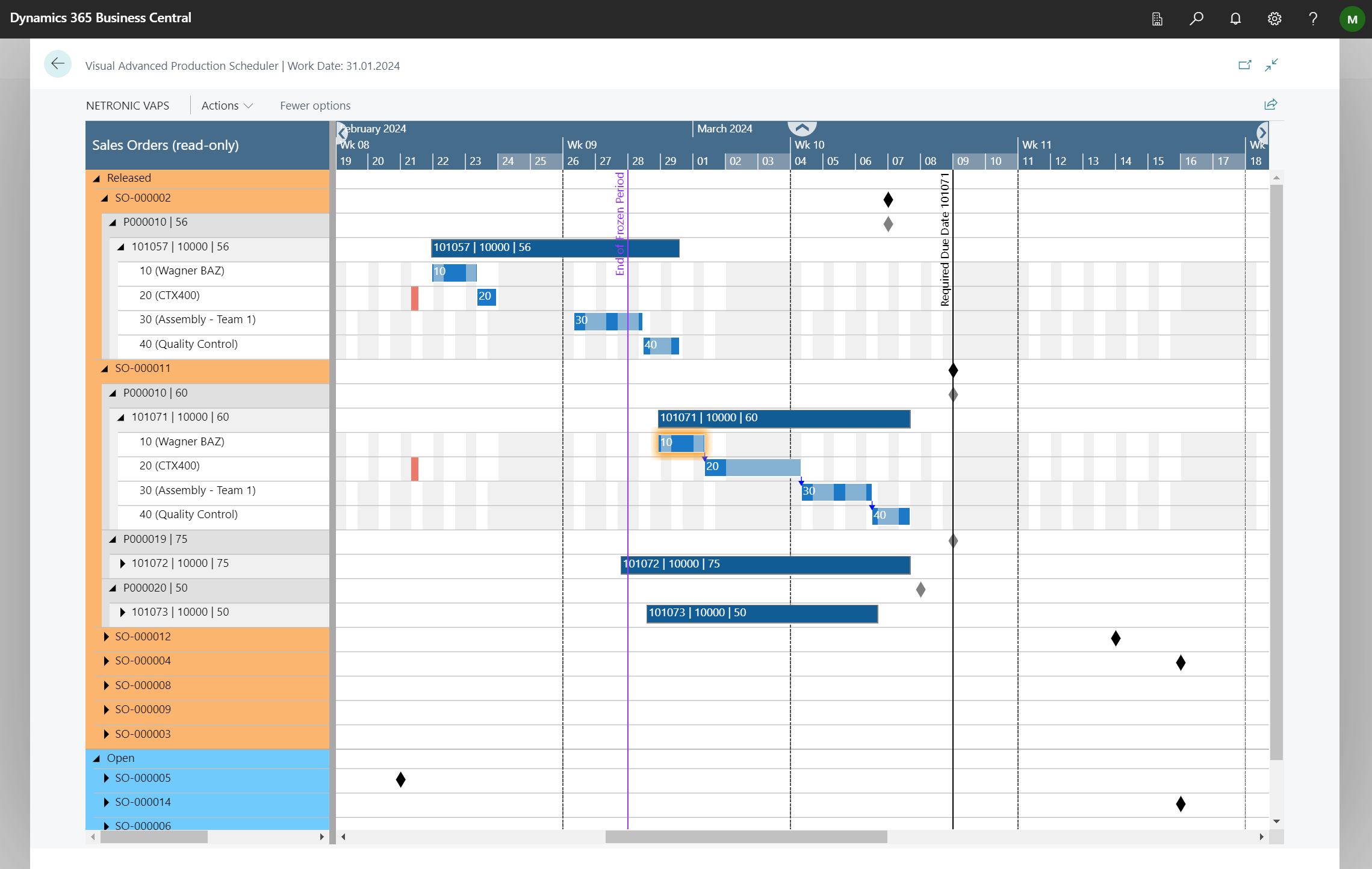 Configure-to-order production scheduling - VAPS - Sales Order View